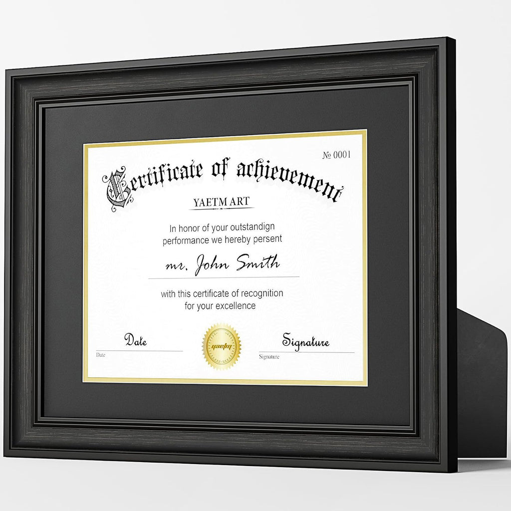 11x14 Diploma Frame, Certificate Frame with Tempered Glass, Display 8.5x11 Document with Black Over Gold Acid-free