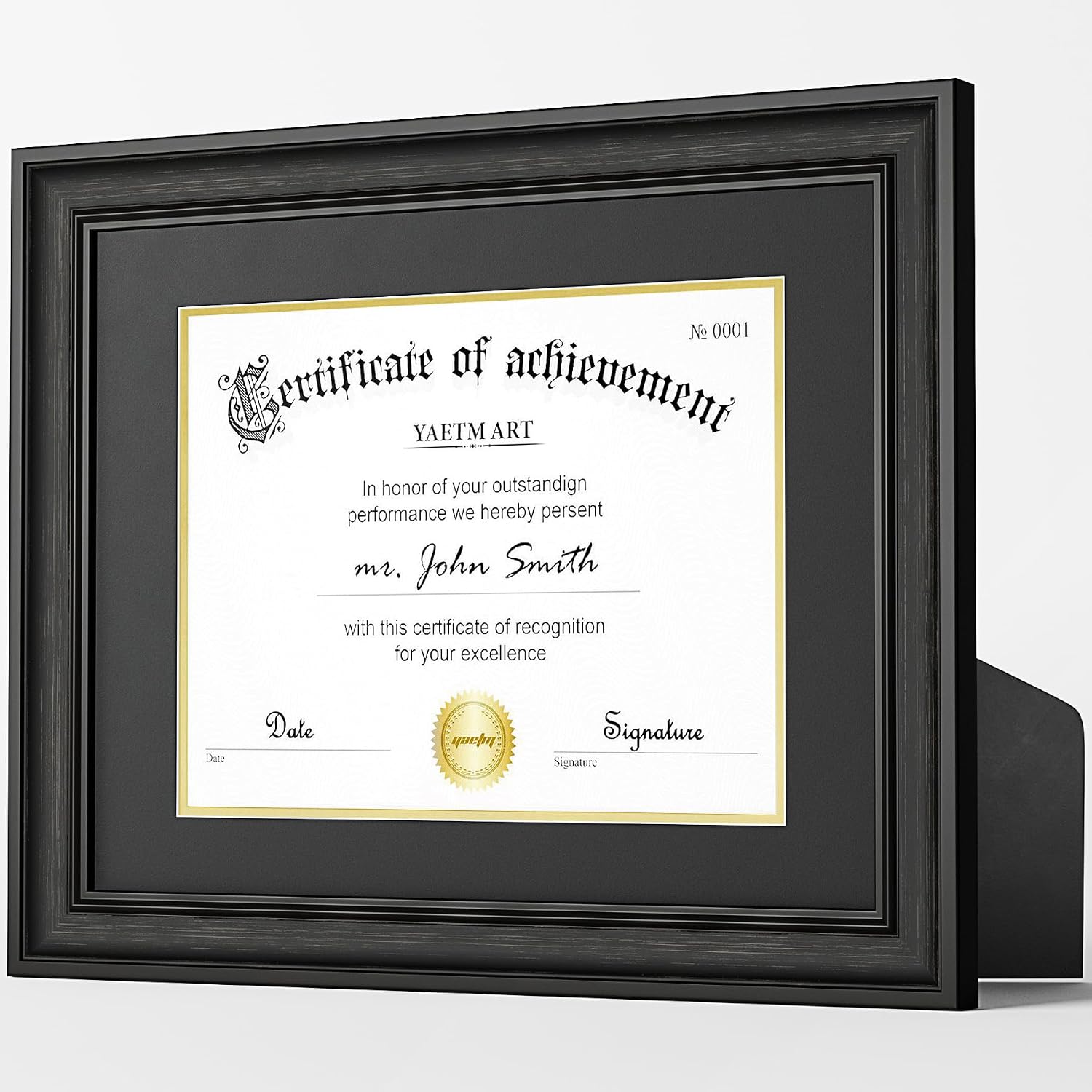 11x14 Diploma Frame, Certificate Frame with Tempered Glass, Display 8.5x11 Document with Black Over Gold Acid-free