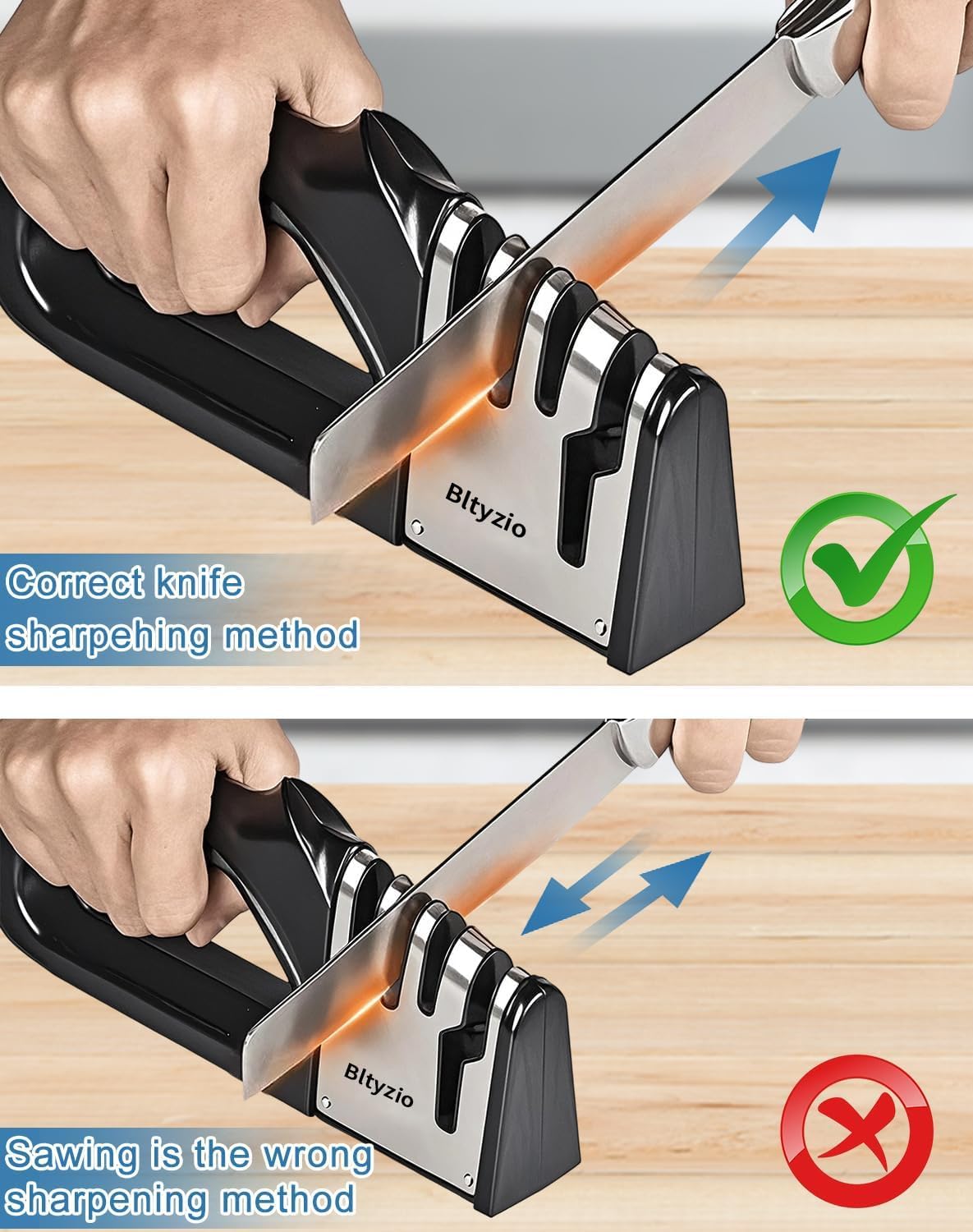 4-In-1 Manual Knife Sharpener for Kitchen Knives & Scissors, Professional Pull-Through Knife Sharpener with Tungsten