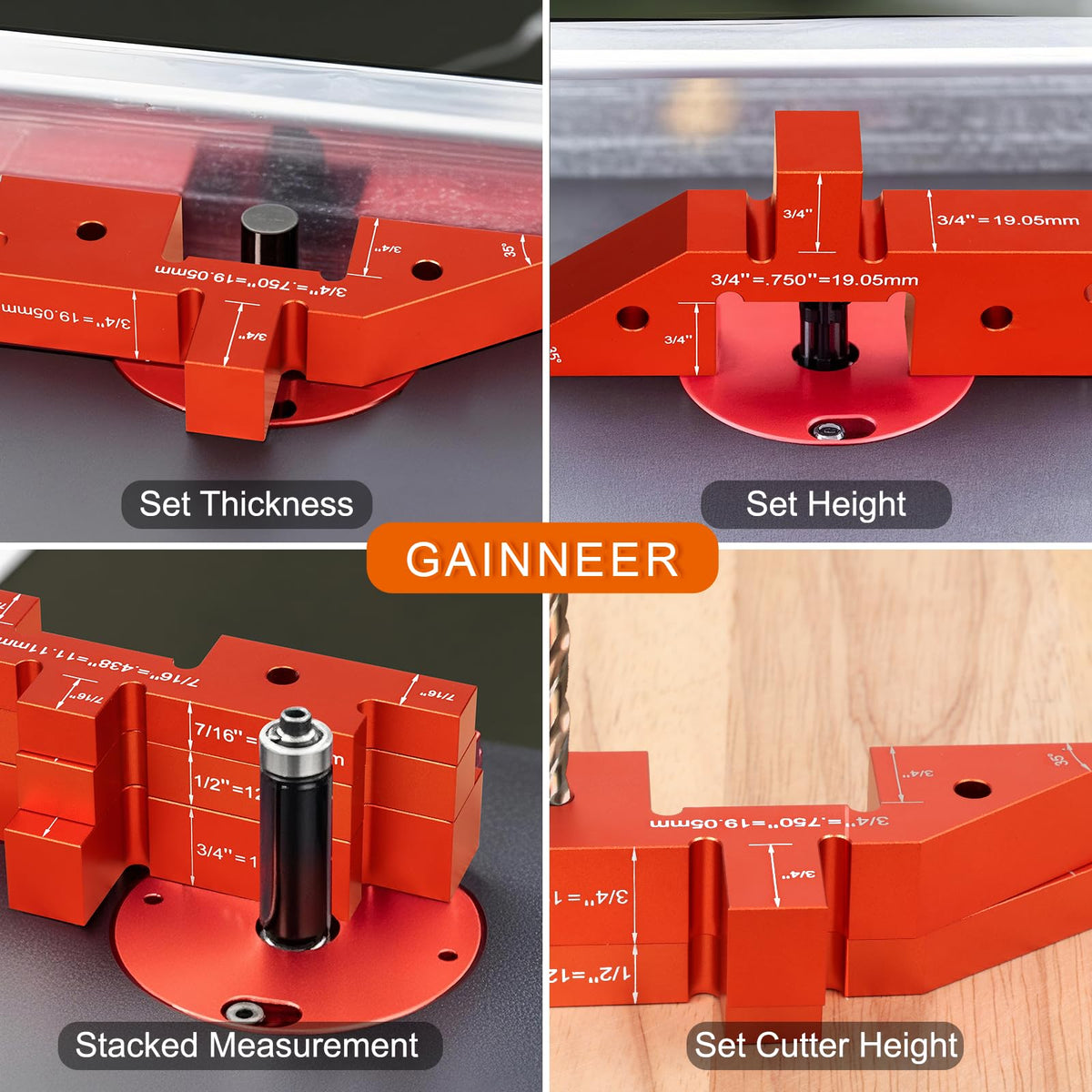 8-Piece Router Setup Bars, Precision Aluminum Positioning Blocks, for Router Table Saw Height Depth Angle Setting Measuring Tool With Storage Case (Each Setup Bars has Different Thickness)
