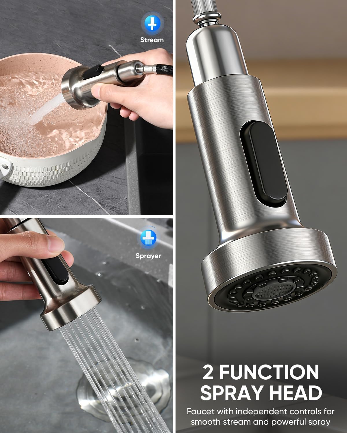 Pull Down Kitchen Faucet with Cup Washer Brushed Nickel