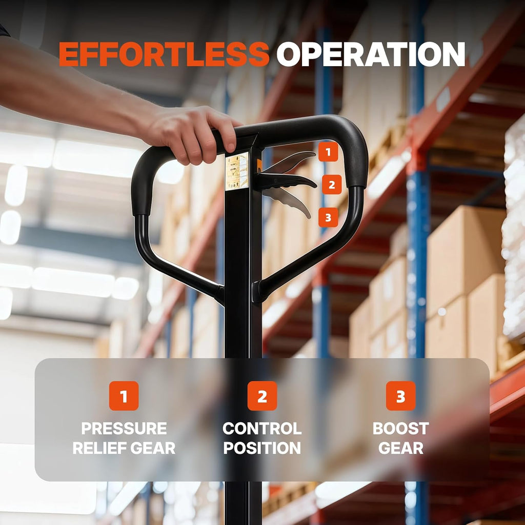 Manual Pallet Jack – Narrow Heavy Duty Manual Forklift, 5500 lbs Capacity, 48" L x 21" W Forks, Durable PU Wheels