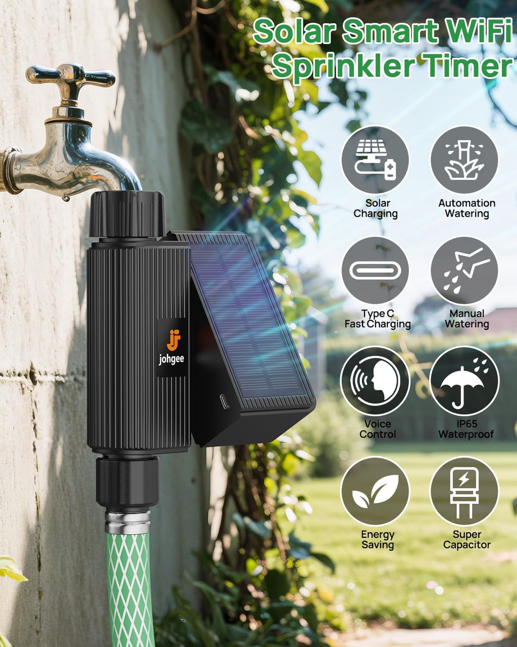 Solar Smart WiFi Sprinkler Timer, WiFi Water Timer for Garden Hose with Rain Delay/Manual/Automatic, Alexa & Smart