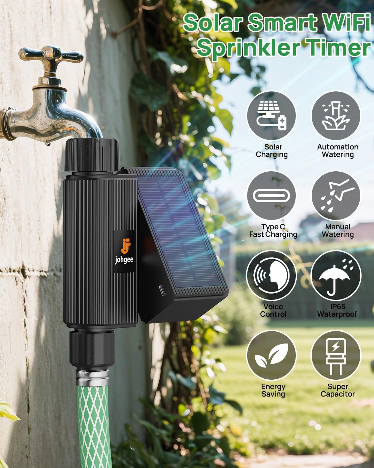 Solar Smart WiFi Sprinkler Timer, WiFi Water Timer for Garden Hose with Rain Delay/Manual/Automatic, Alexa & Smart