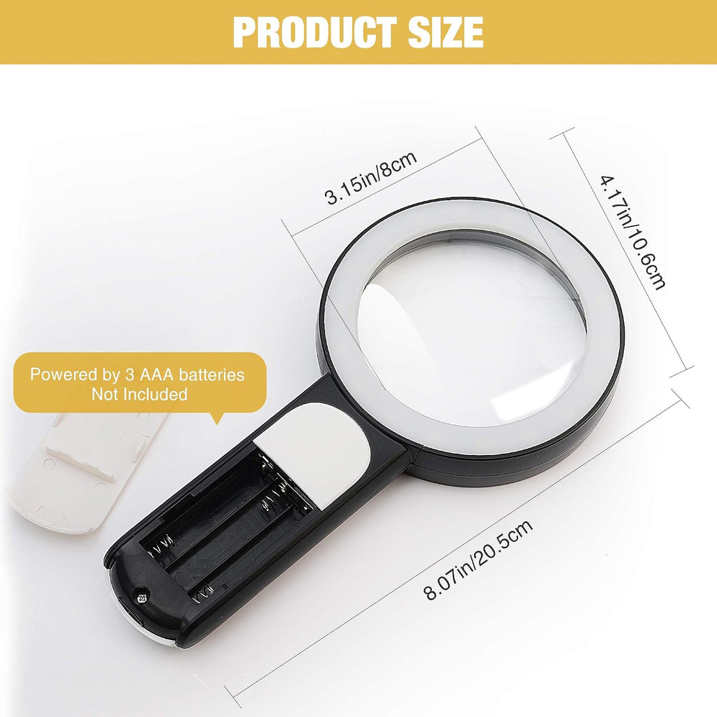Magnifying Glass with Light, Handheld Large Magnifying Glass 18LED Cold and Warm Light with 3 Modes, Illuminated