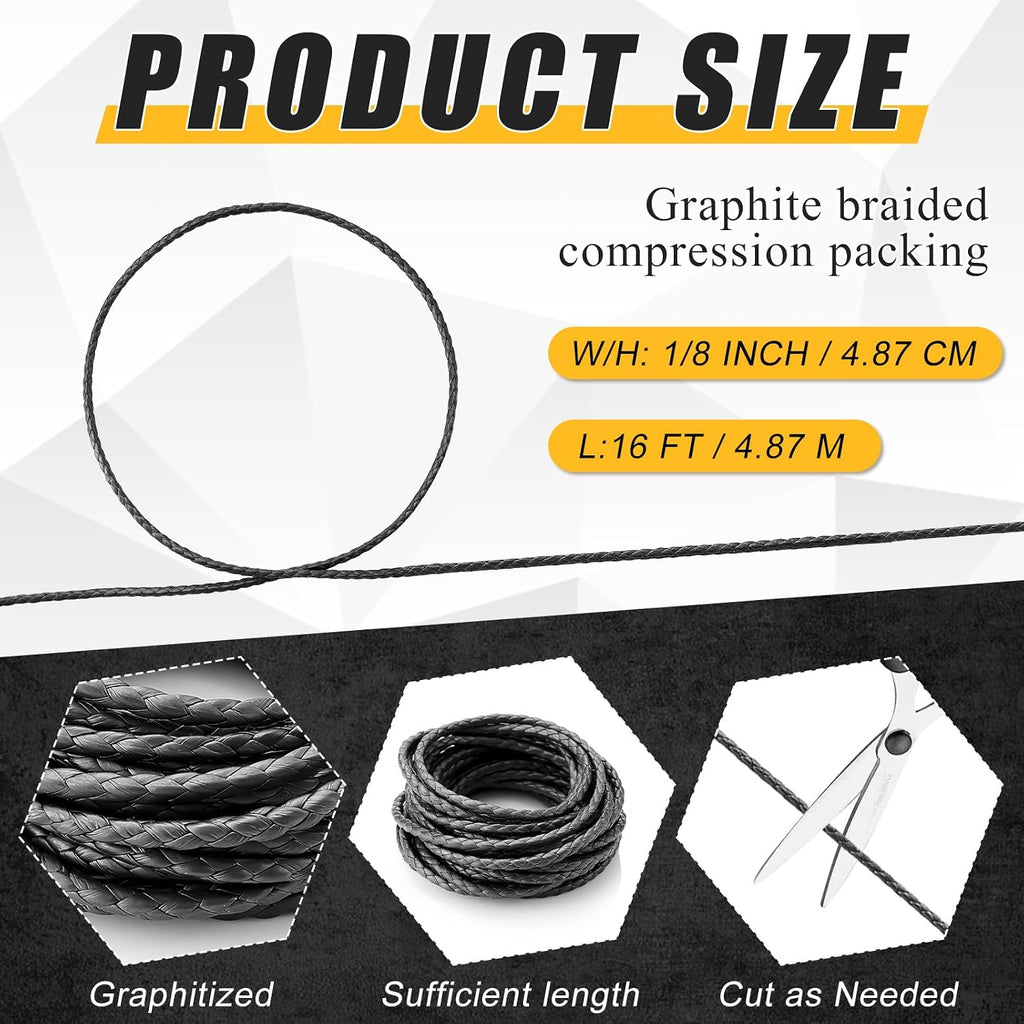 Frienda 1/8" x 1/8" Flexible Graphite Braided Compression Packing
