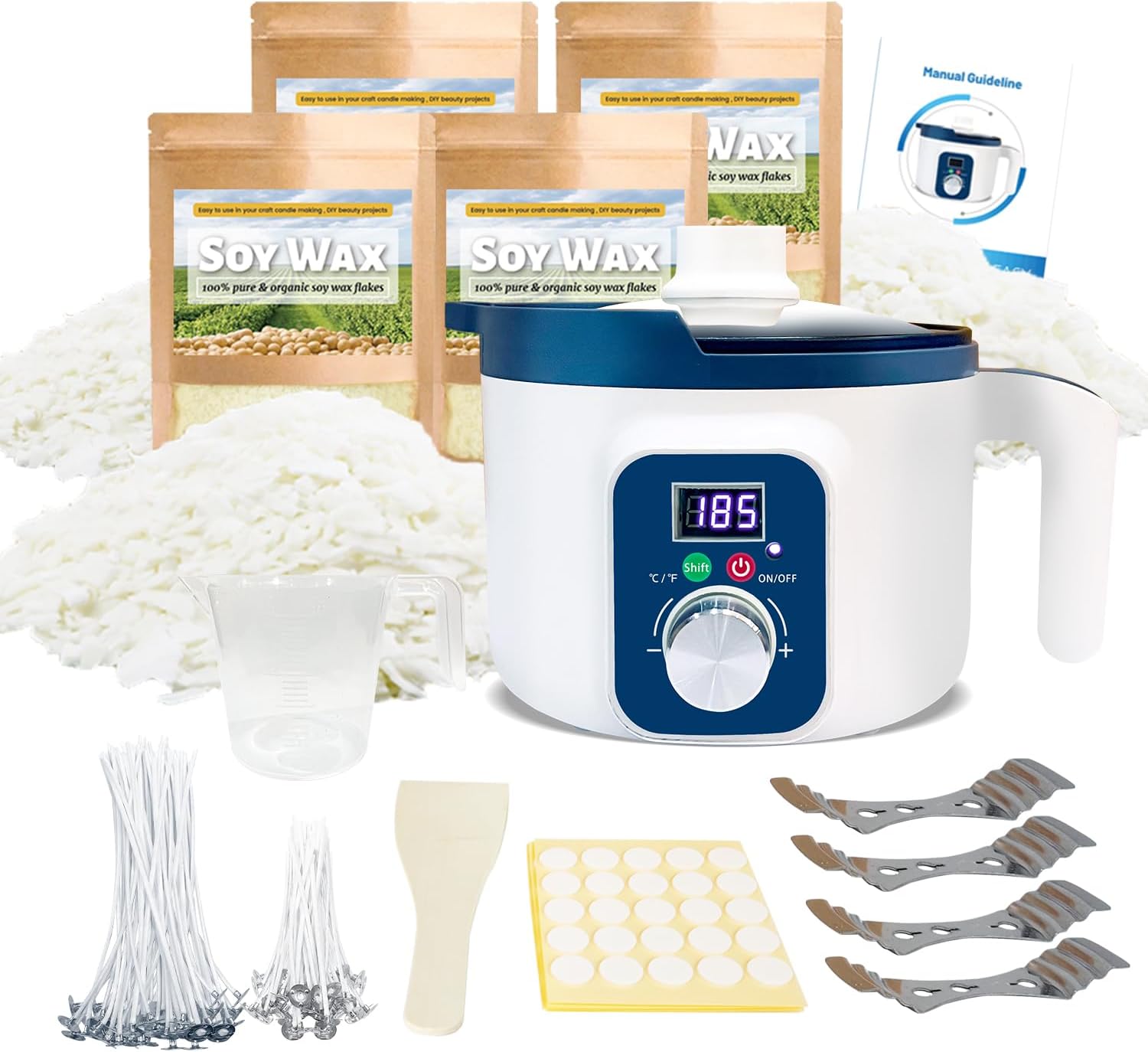 4lb Soy Wax Melt Kit with Digital Wax Melting Pot, | Soy Candle Maker Set with Wax Melter, Wicks, Wick Holders, Wick