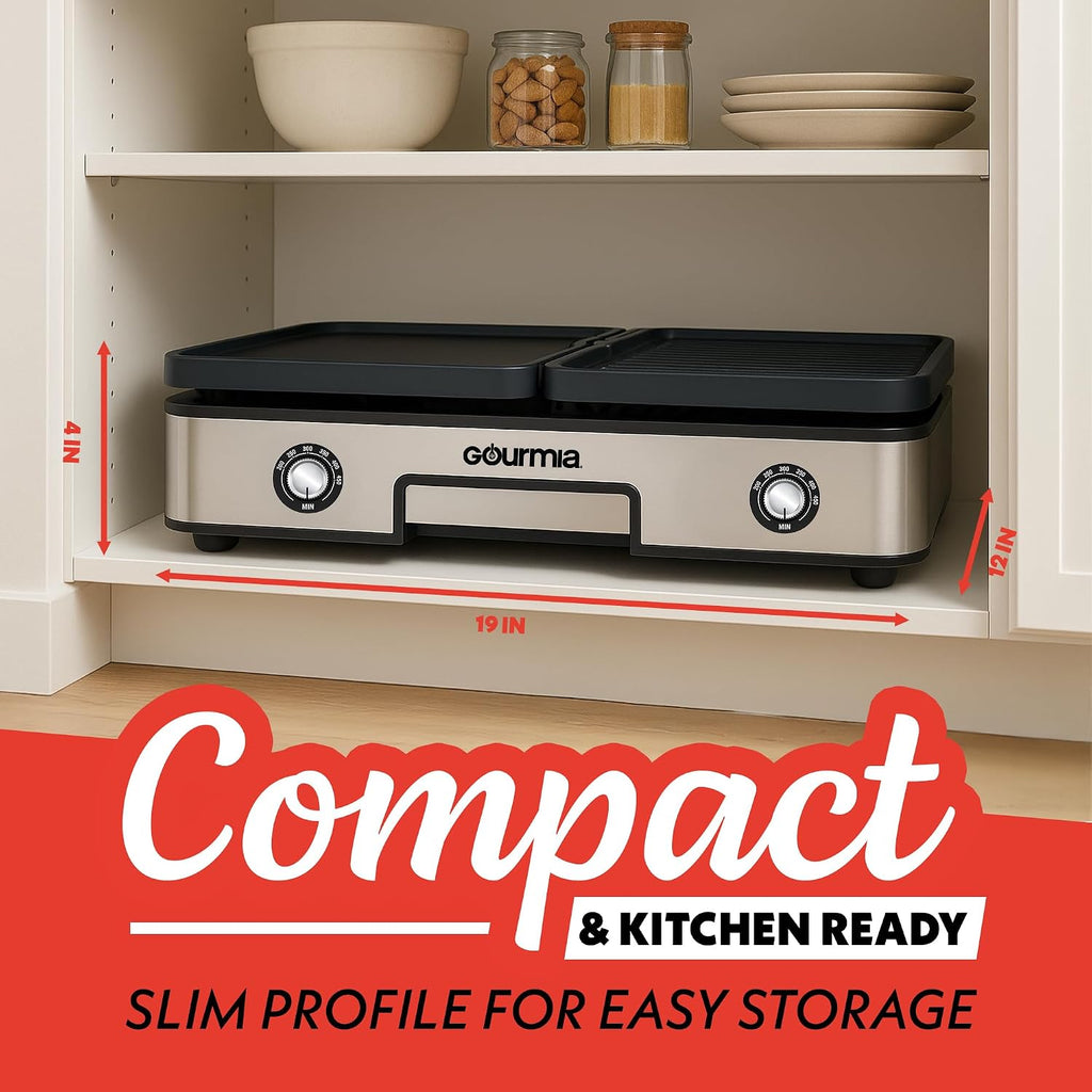 3-in-1 Indoor Grill & Griddle Electric Combo – Dual Independent Cooking Zones, Reversible Nonstick Ceramic Plates, XL