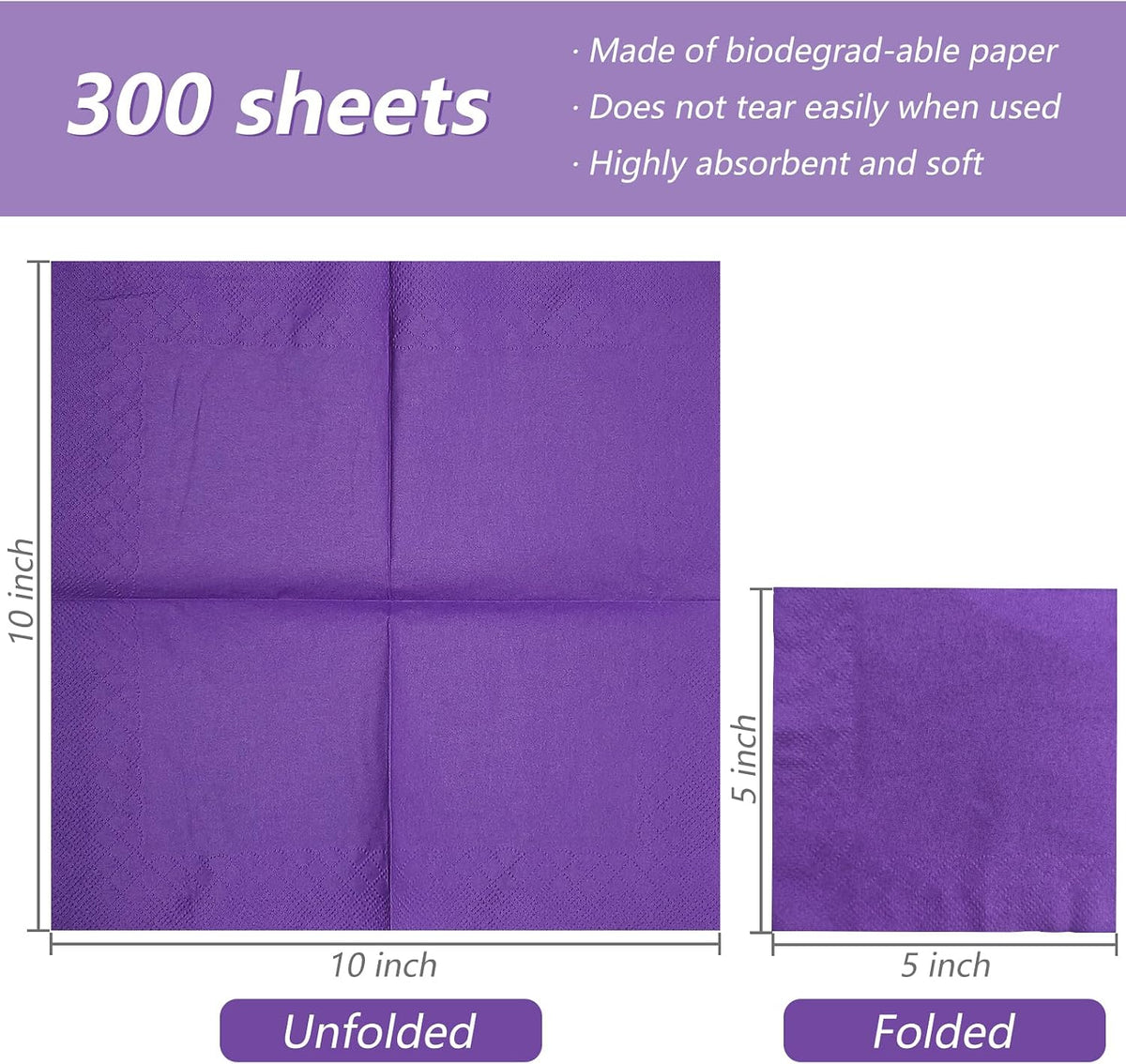 300 Count Purple Beverage Cocktail Napkins 2-Ply