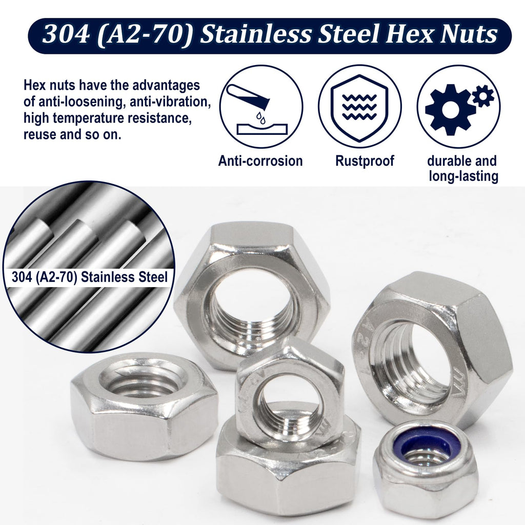 360Pcs Metric Hex Nut & Lock Nuts Assortment Kit (M3-M12) Hardware Nut