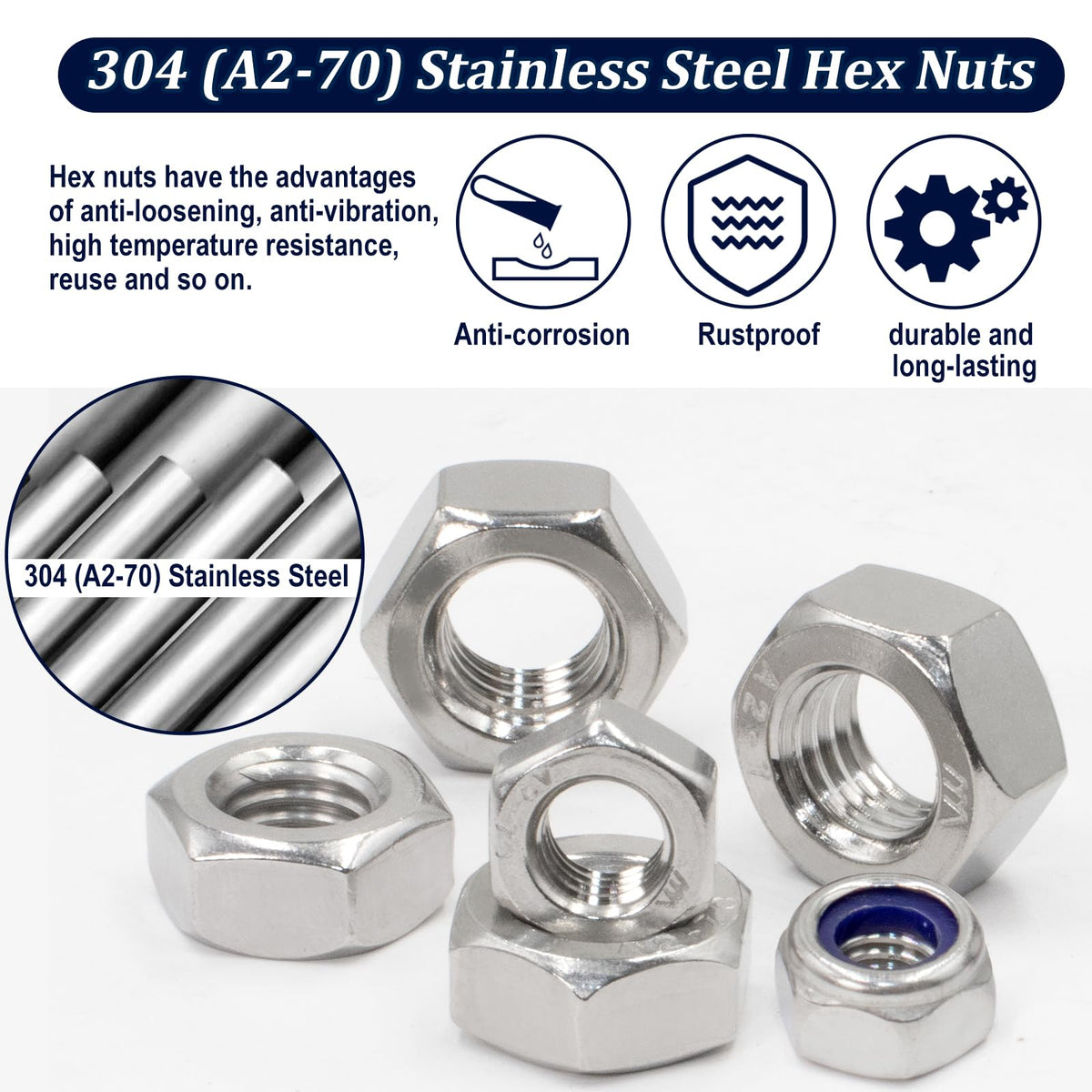360Pcs Metric Hex Nut & Lock Nuts Assortment Kit (M3-M12) Hardware Nut
