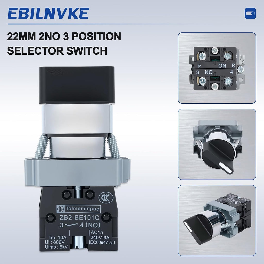 2 Pack 22mm 3 Position Maintained Selector Switch