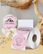3 Inch Pink Circle Thermal Labels, Durable Round Thermal Label
