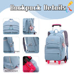 Solid Color Girls Rolling Backpack with Wheels Schoolbag Elementary School Student Trolley Daypack