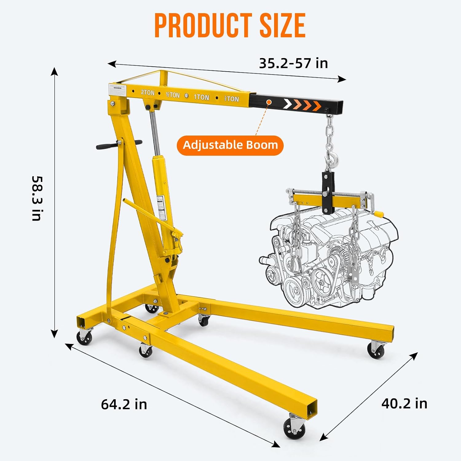 2 Ton Engine Hoist with Lever, Hydraulic Cherry Picker Engine Crane