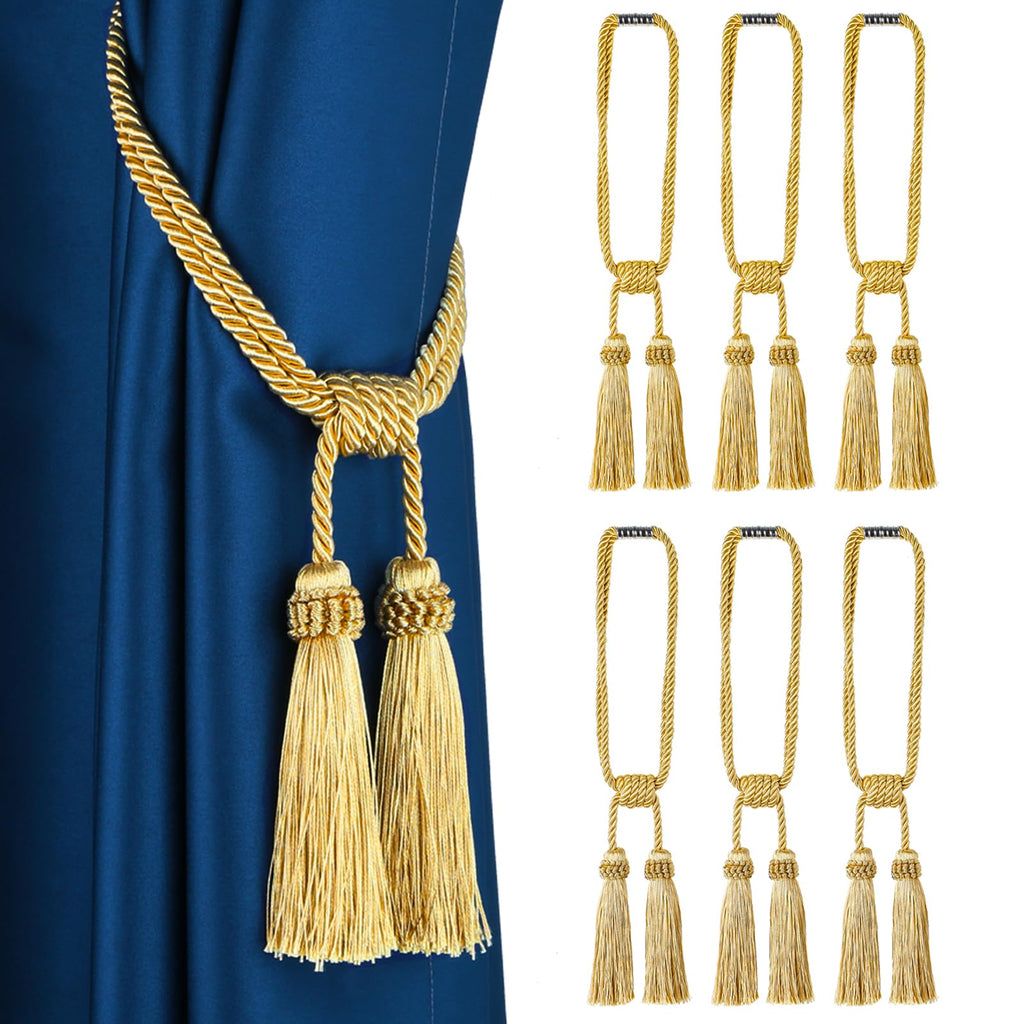 Magnetic Curtain Tiebacks Handmade Tassel Drapery Holdback,6P