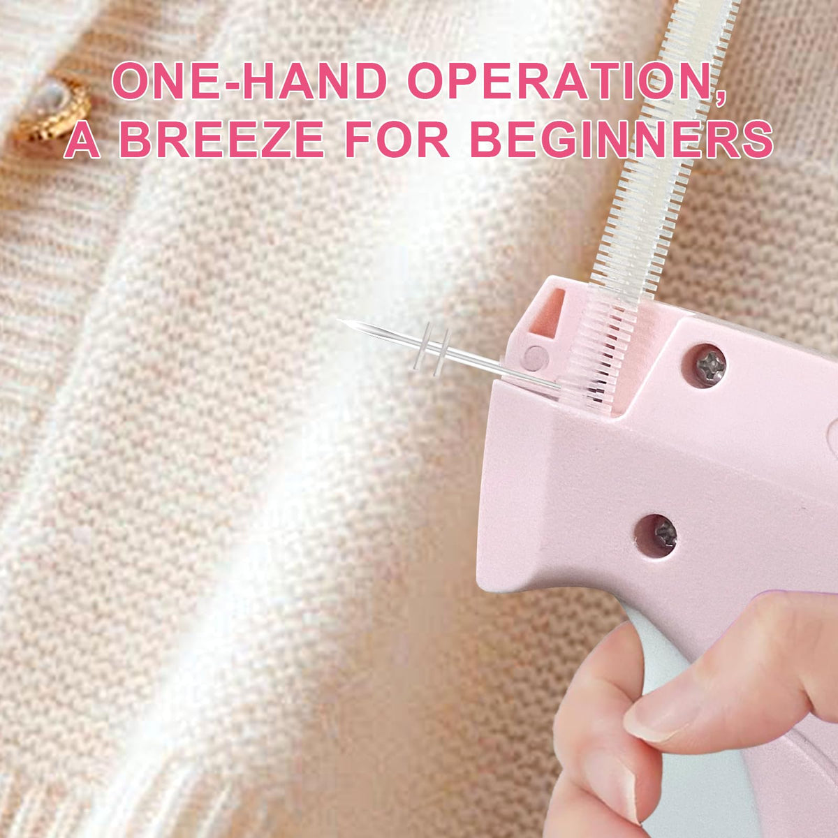 Stitch Gun for Clothes -Handheld Stitch Quick Clothing Fixer - Mini Tag Gun - Includes 6 Fine Needles, 2000 Fasteners