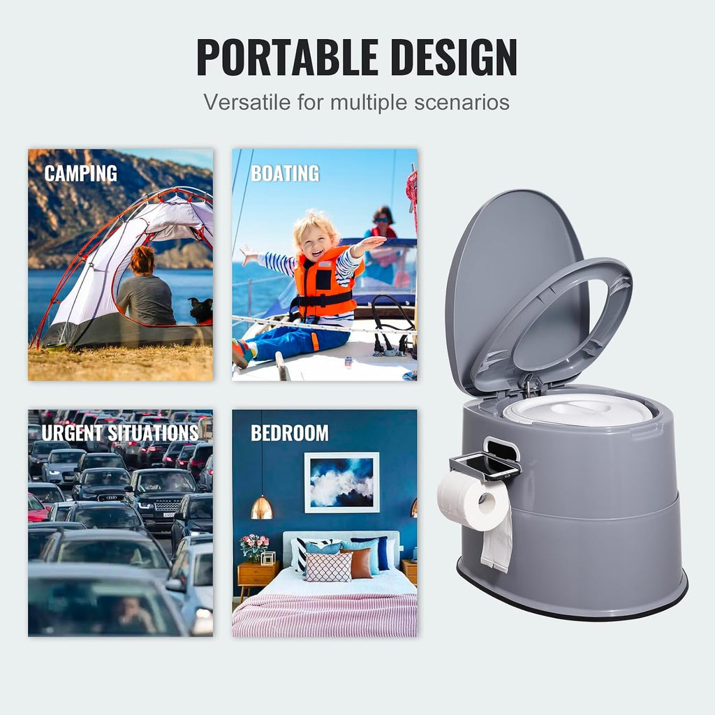 RV Toilet for Camping, Portable Toilet with 1.3 Gal Detachable Inner Bucket & Removable Paper Holder, Commode with