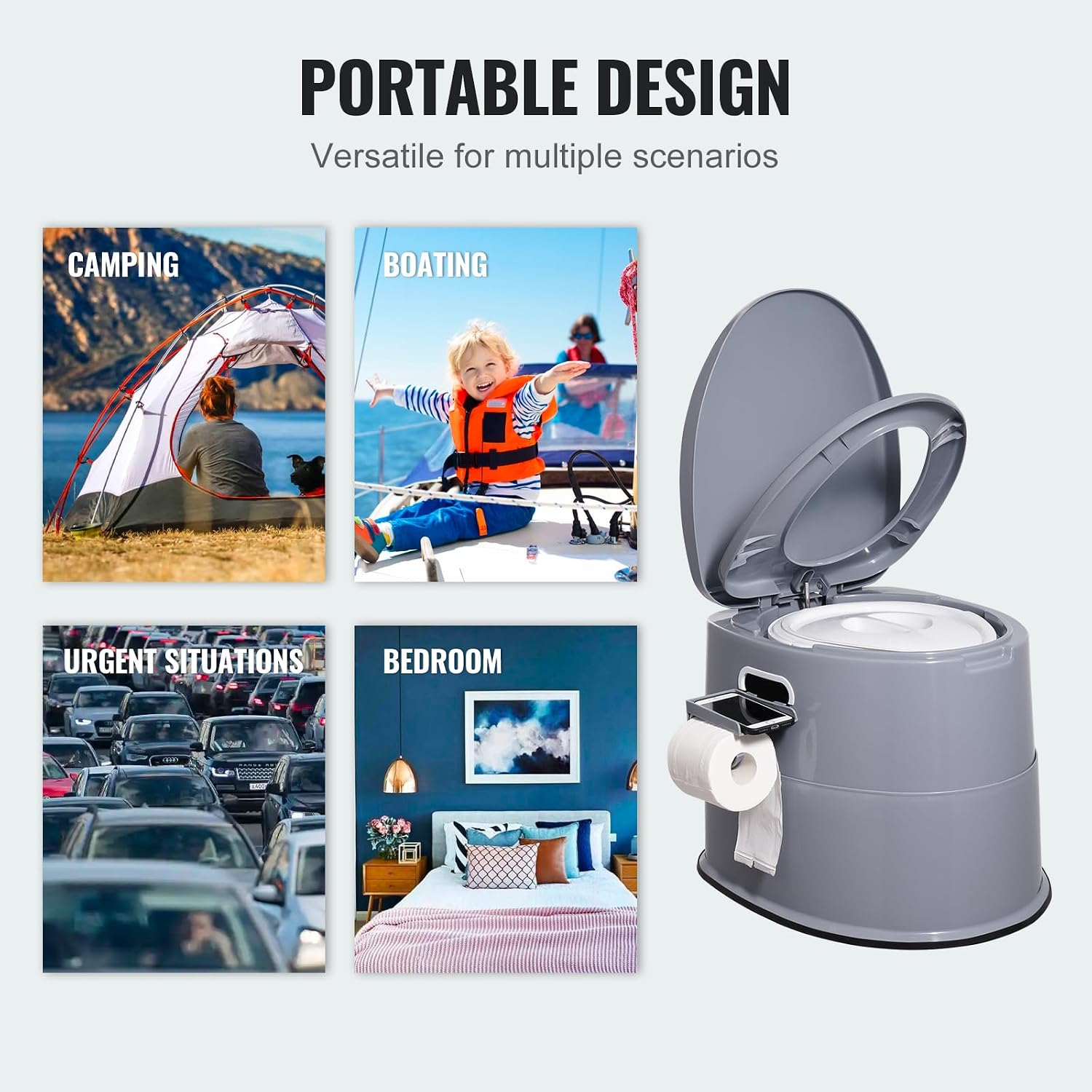 RV Toilet for Camping, Portable Toilet with 1.3 Gal Detachable Inner Bucket & Removable Paper Holder, Commode with