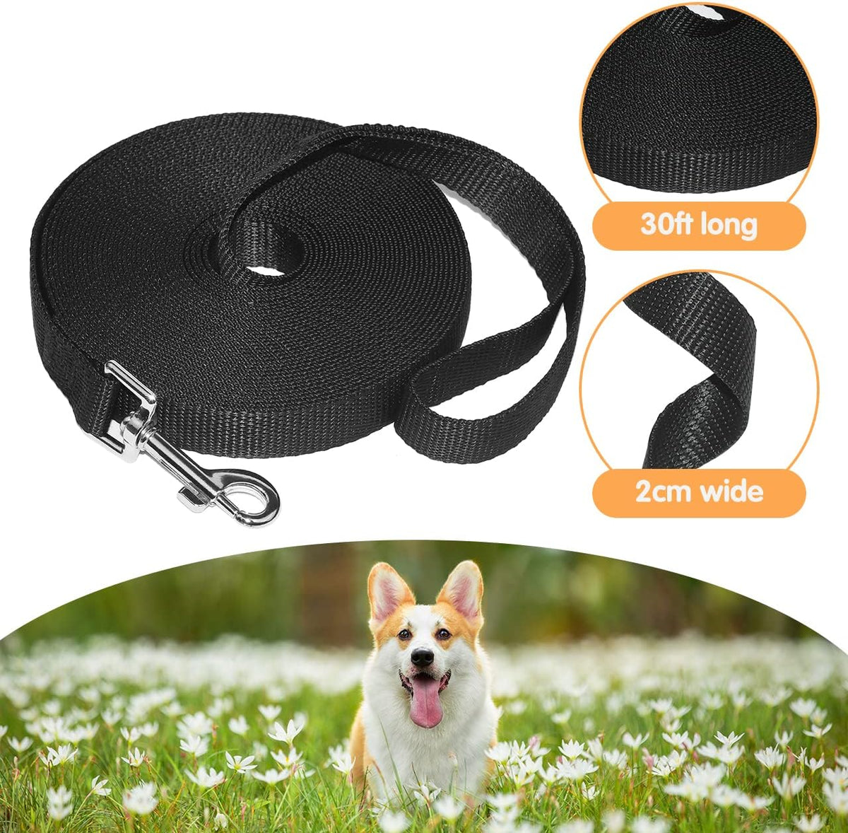Dog/Puppy Obedience Recall Training Agility Lead-30ft,2 Packs Black