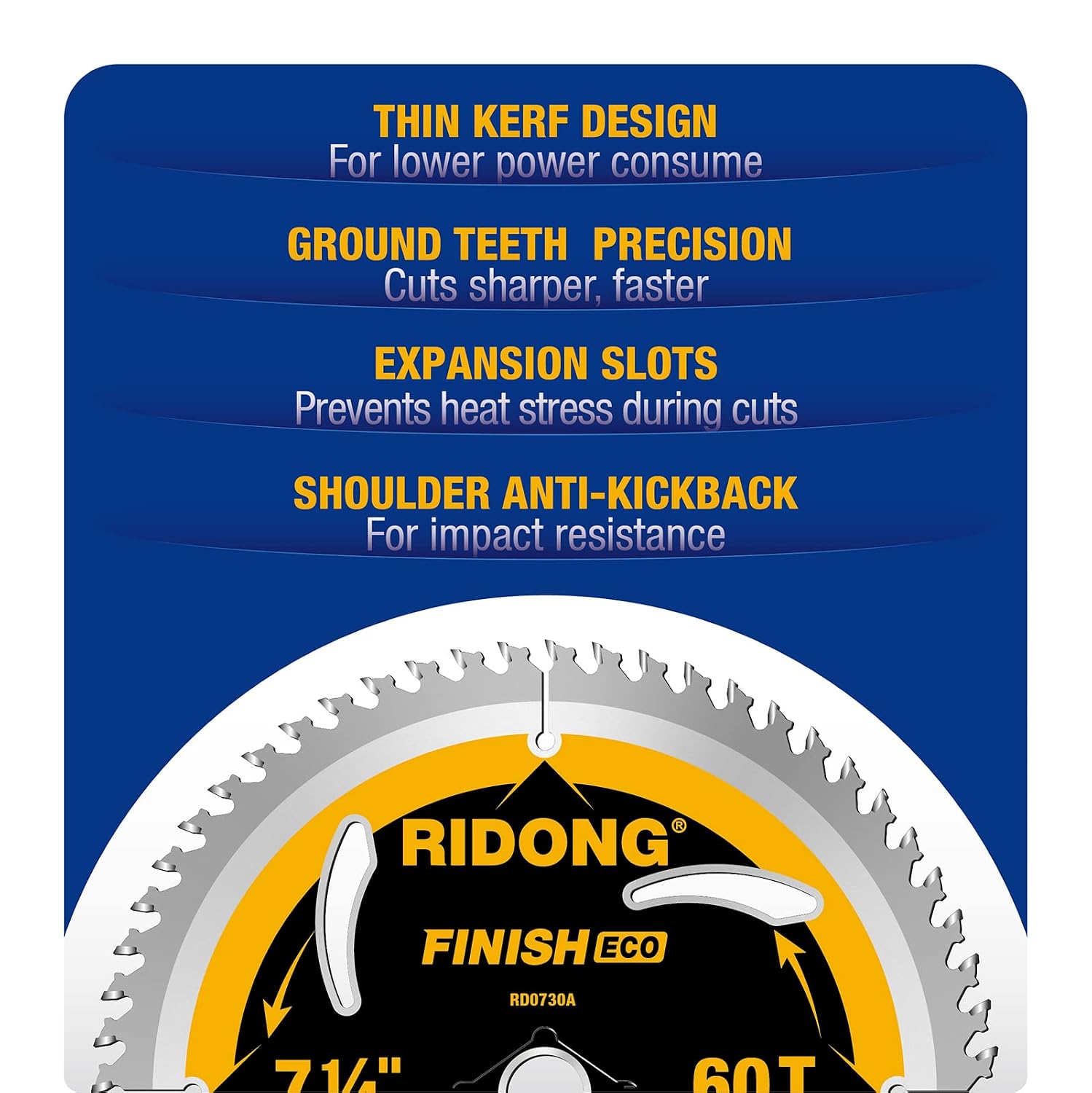 7-1/4 Inch 60 Tooth Circular Saw Blade with 5/8 Inch Arbor ATB Finishing for Wood Cutting(5-Packs)