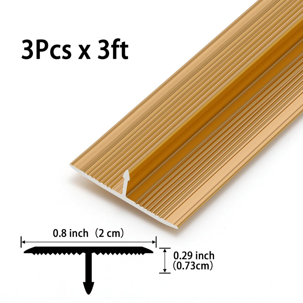 Aluminum T Molding Floor Transition Strip, T Moulding for Laminate Flooring Planks, Vinyl Floor Transition, Rubber