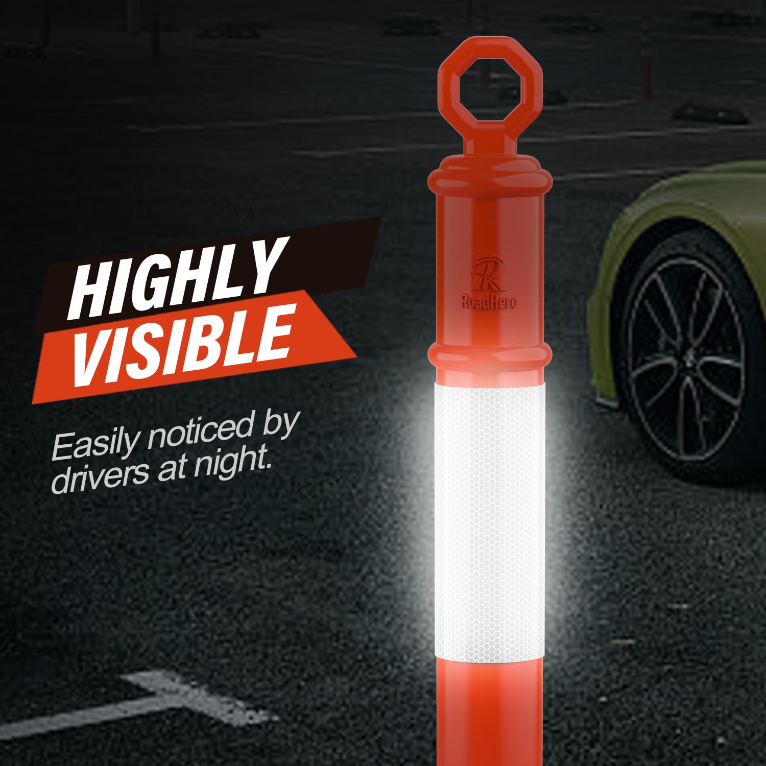 45 Inch Orange Delineator Post with Base, 3 Pack | Traffic Delineator Posts Cones, Visibility Reflective Collars