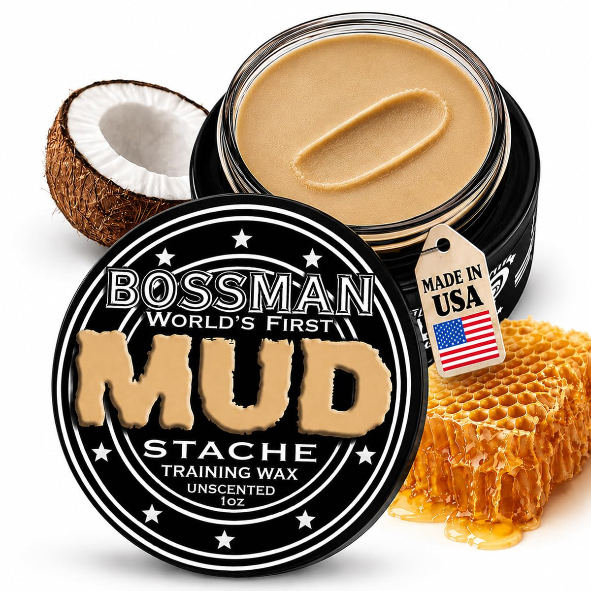 MUDstache Unscented Mustache Training Wax for Men (1 oz)