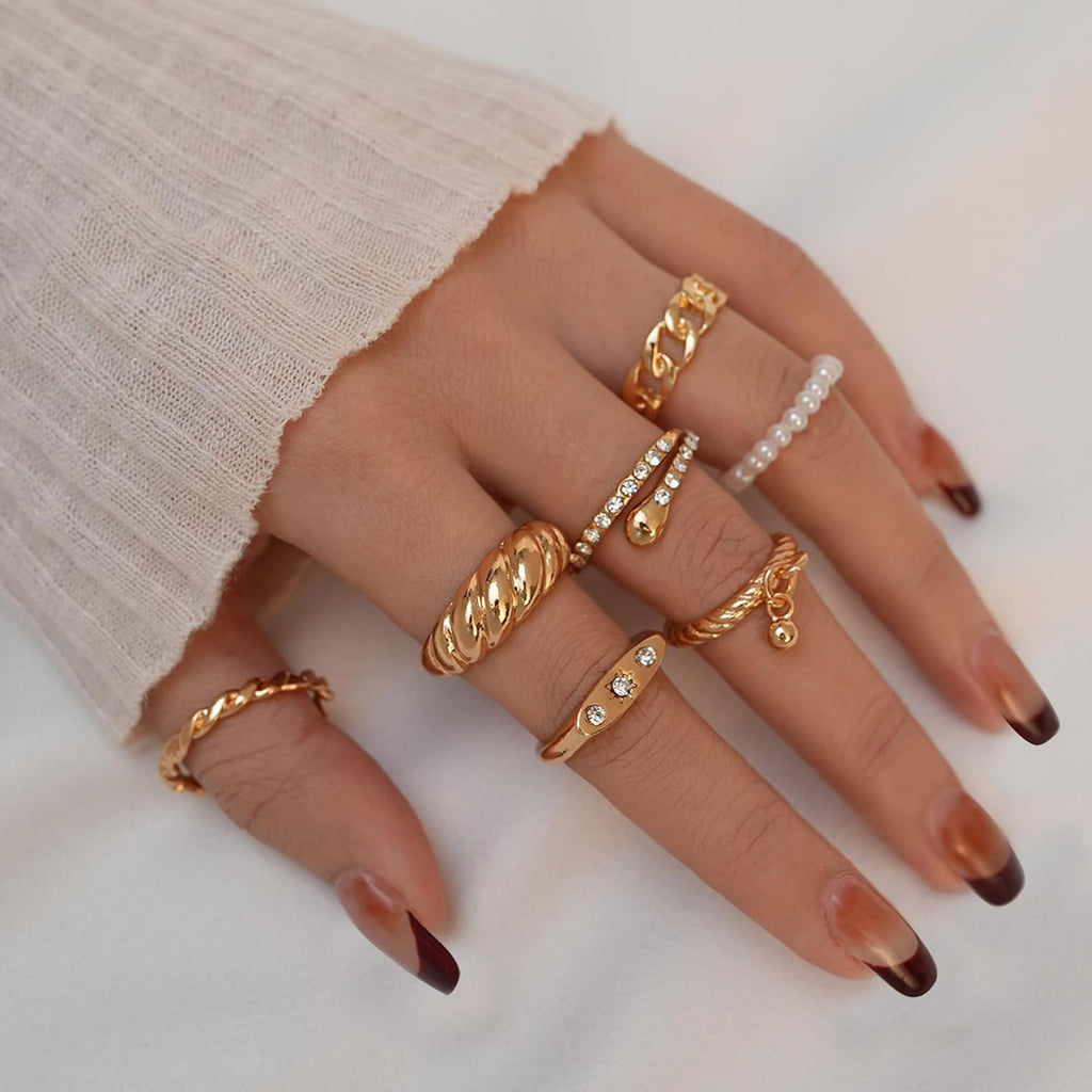 68 Pcs Gold Knuckle Rings Set for Women, Stackable Boho Joint Finger Midi Rings Silver Hollow Carved Crystal Stacking