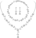 Wedding Jewelry Sets for Bride Bridesmaid Women Cubic Zirconia Necklace Earrings Bracelet Set Gift for Mother Friend