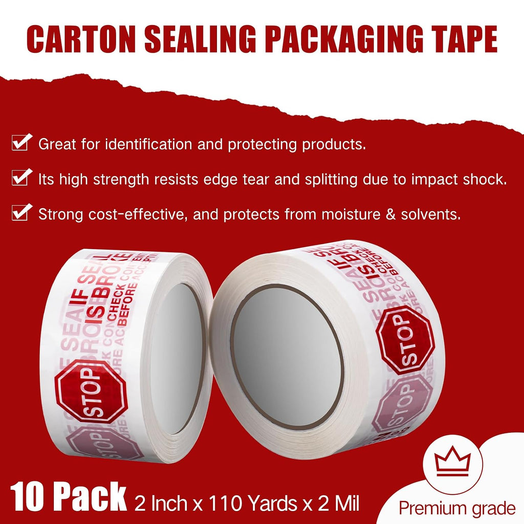 10 Rolls 2 Inch Security Packing Tape, Tamper Proof Tape, White