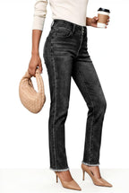 Womens High Waisted Skinny Jeans Double Button Denim Pants