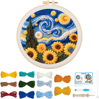 Starry Sky Scenery Punch Needle Kit for Adults Beginners, Complete Embroidery Craft Kits with Needle, Hoop and Easy
