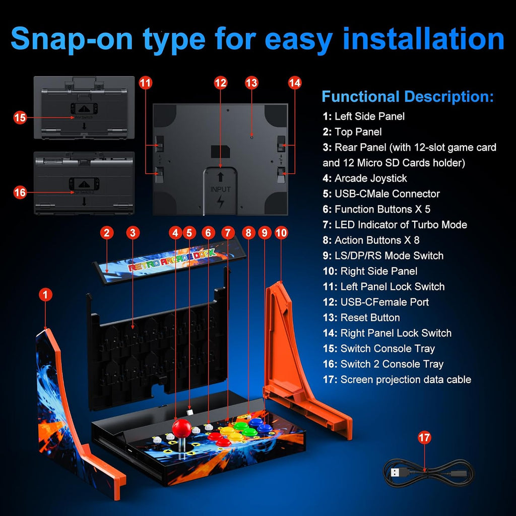 Retro Arcade Stick for Switch/OLED/Switch 2 Console with Screenshot Button | Switch Arcade Machine with Turbo Button