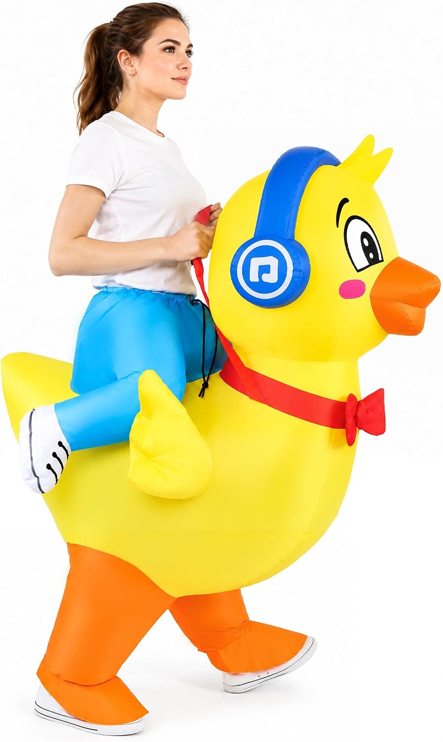 Inflatable Duck Costume for Adult Halloween, Blow Up Ride on Yellow Ducky Costume for Men Women, Funny Animal Outfit