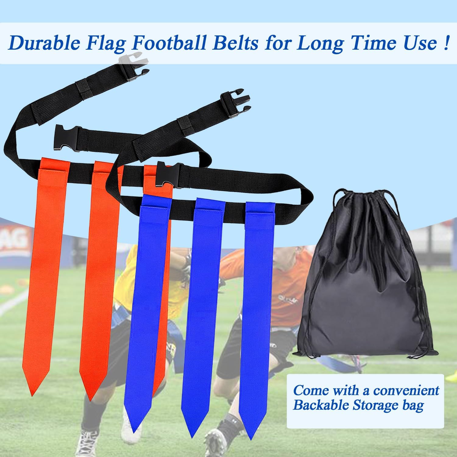 16 Sets Flag Football Belts, Adjustable Flag Football Set, Flag Football Flags Training Set Include Cones
