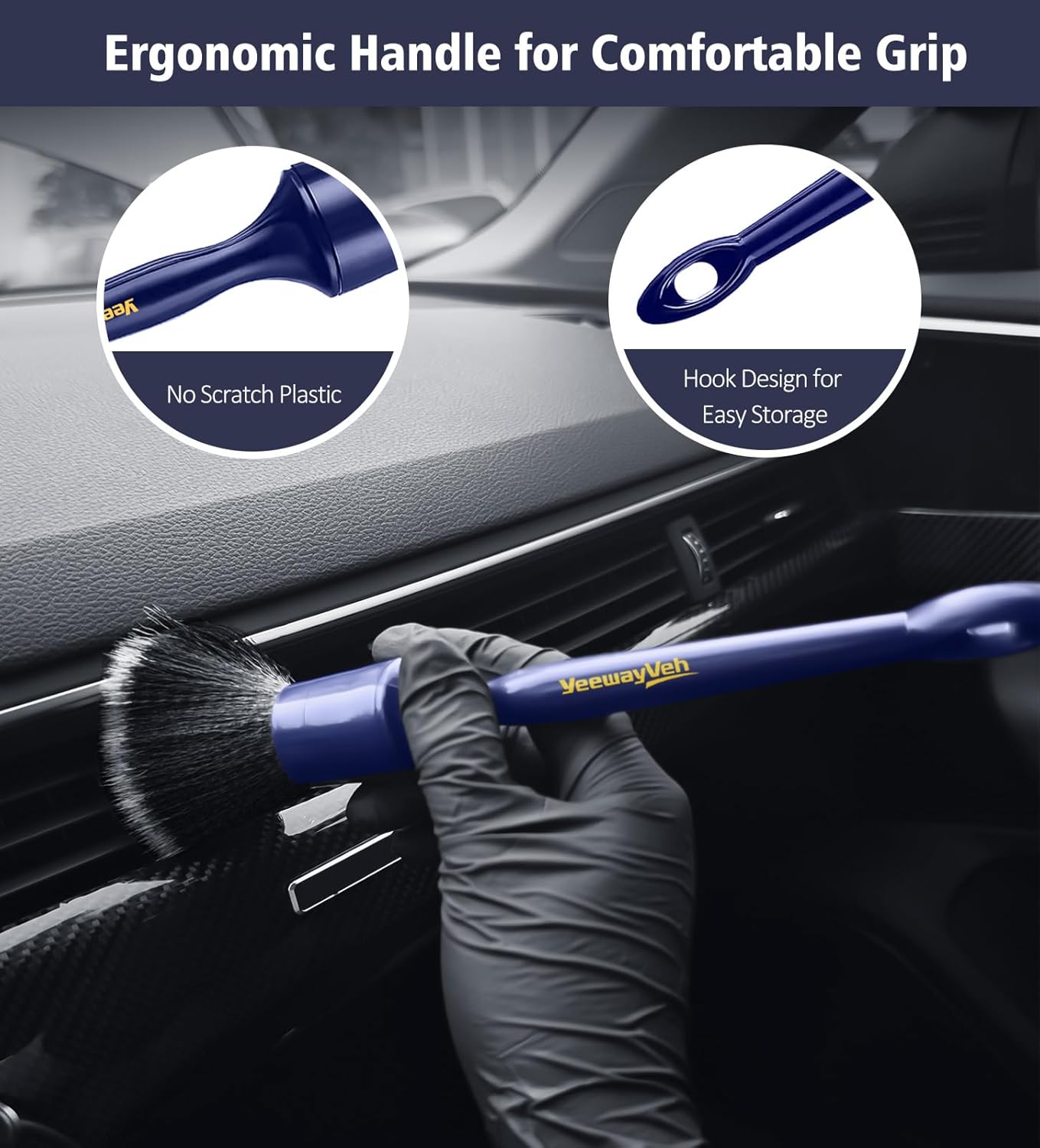 Car Detailing Brush Set, 3PCS Ultra Soft and Thick No Scratch Detail Brush for Car Dashboard Air Vents Leather Seat