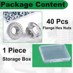 40pcs M6 Flange Nut, M6-1.0mm Hexagon Serrated Flange Nuts