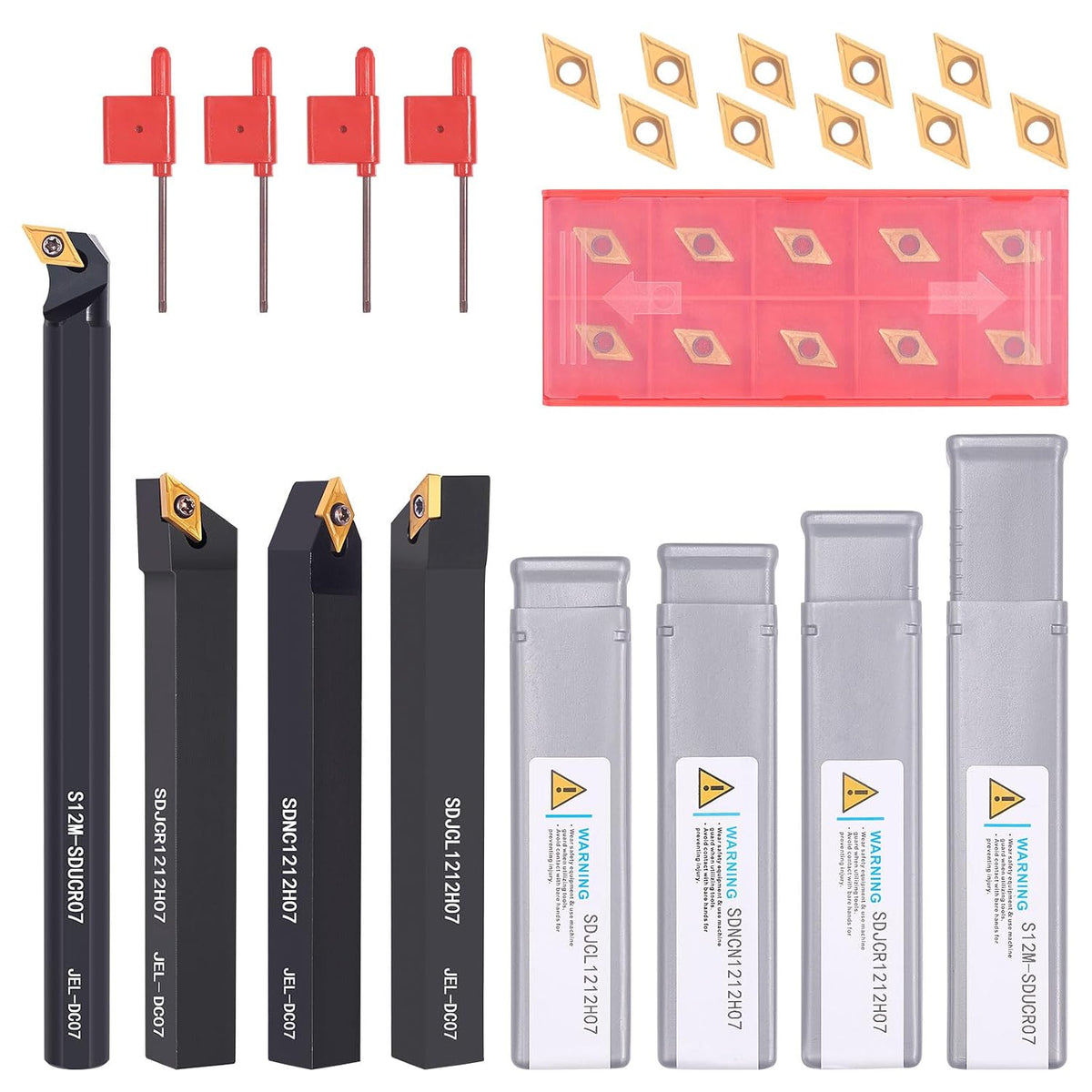 Indexable Lathe Turning Tools 14pcs Kit，1/2'' 12mm Shank