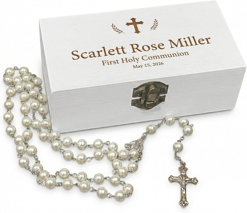 Personalized Keepsake Box for First Communion - Custom Engraved Wooden Memory Box for Baptism, Christening Gift