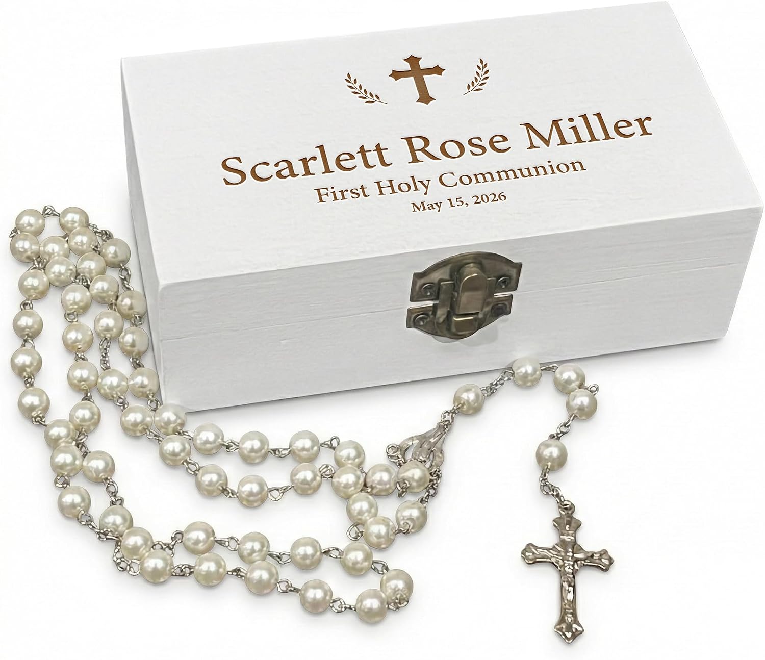 Personalized Keepsake Box for First Communion - Custom Engraved Wooden Memory Box for Baptism, Christening Gift