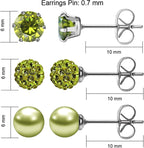Birthstone Studs Earring Set Cubic Zirconia Rhinestones Crystal Ball Faux Pearl Stainless Steel Stud Earrings for