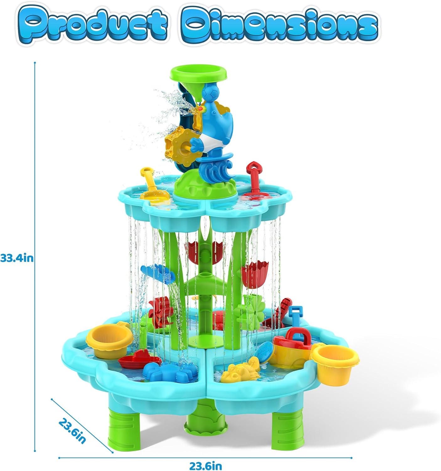 Kids Flower Water Sand Table for Toddlers - 2-Tier Outdoor Water Sand Play Table Toys for Boys Girls, Summer Splash