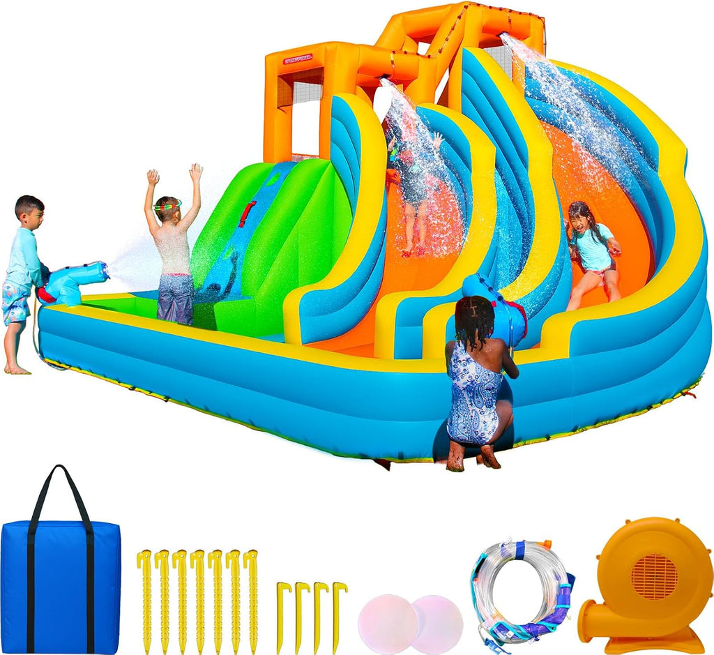 Twin Peaks Splash and Slide with Water Cannons and Climbing Wall with Blower, Medium