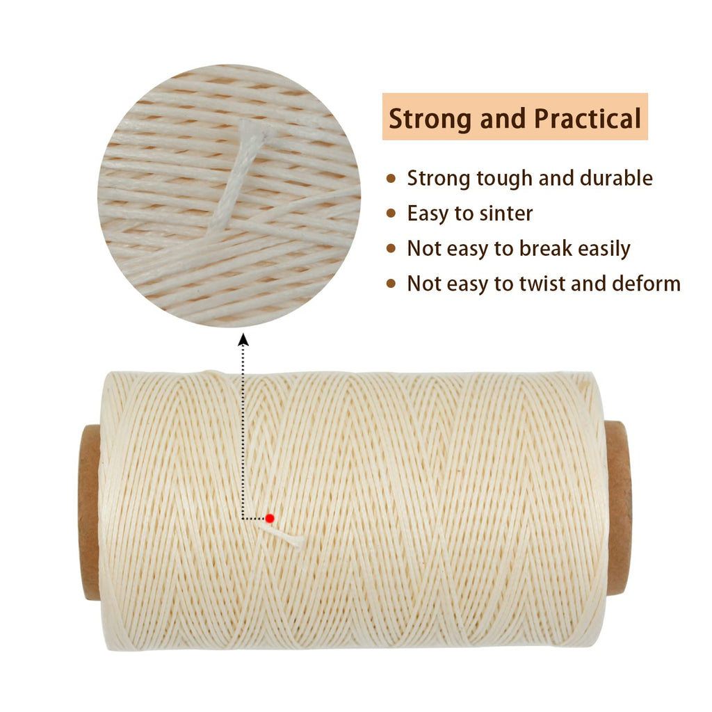Leather Sewing Waxed Thread for Hand Sewing 284 Yards, Beige