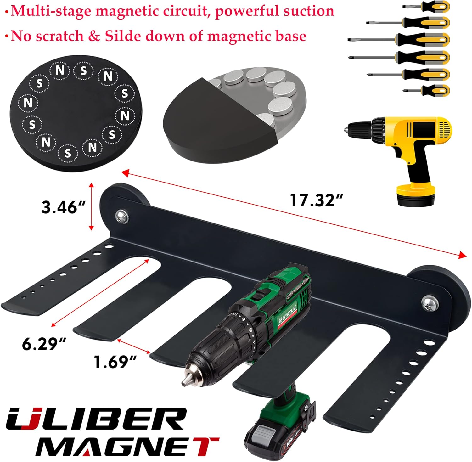 Magnetic Power Tool Organizer, Utility Storage Rack Shelf with Screwdriver Holder,Wall Mount Heavy Duty Cordless