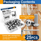25PCS M6x10 Button Head Socket Cap Screws, 304 Stainless Steel