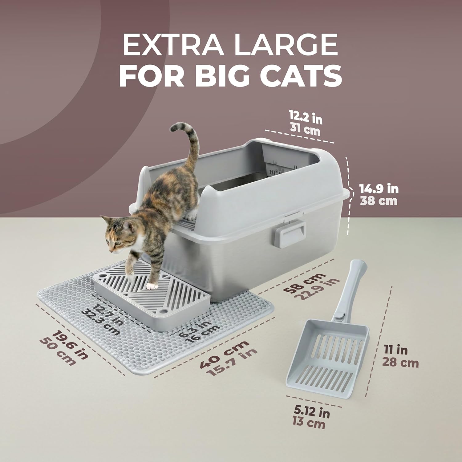 Stainless Steel Litter Box XL, Extra Large High Sided Litter Box with Handles for Big Cats, Anti-Urine Leakage Metal