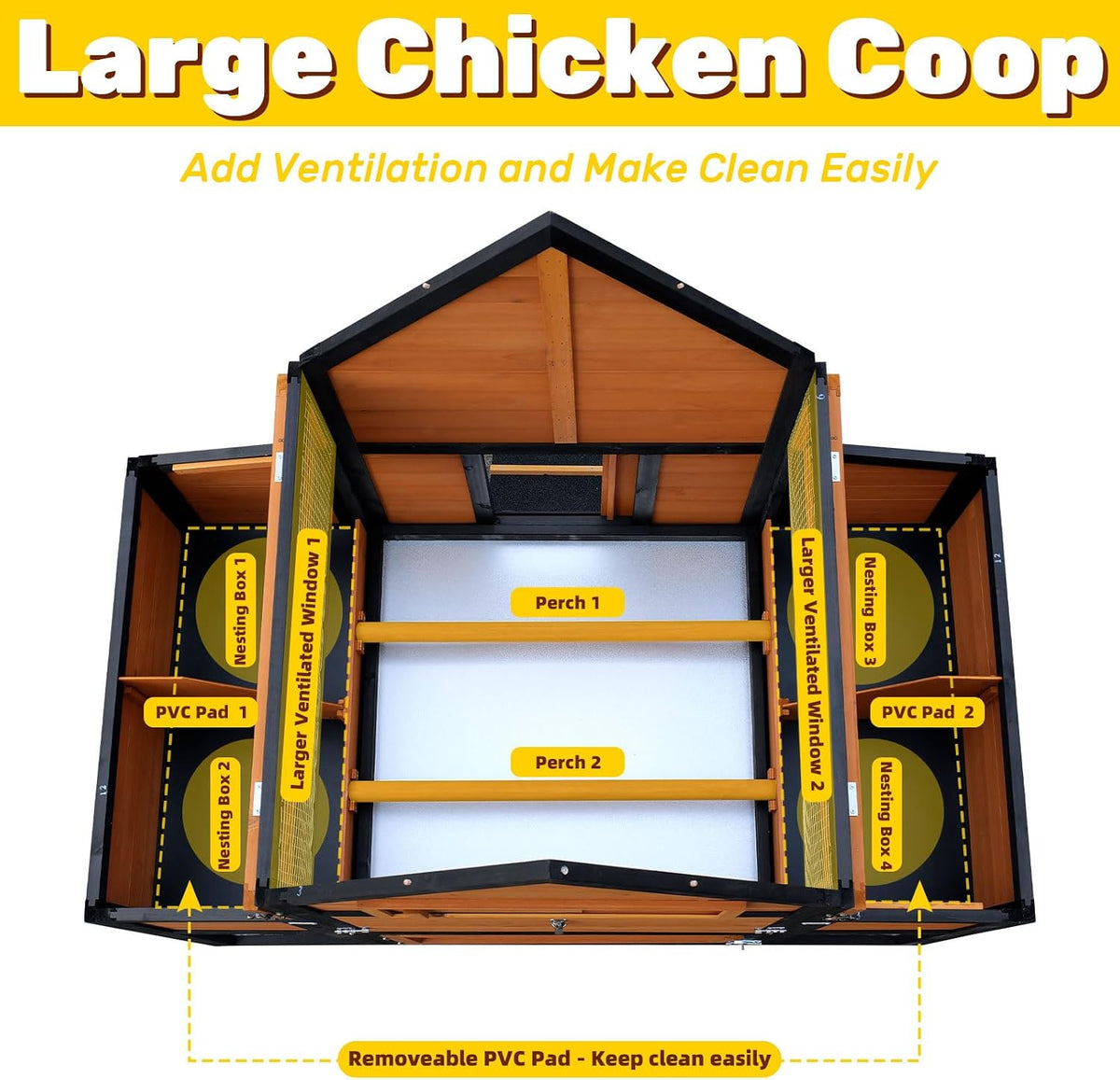120" Large Wooden Chicken Coop with Run for 6-10 Chickens