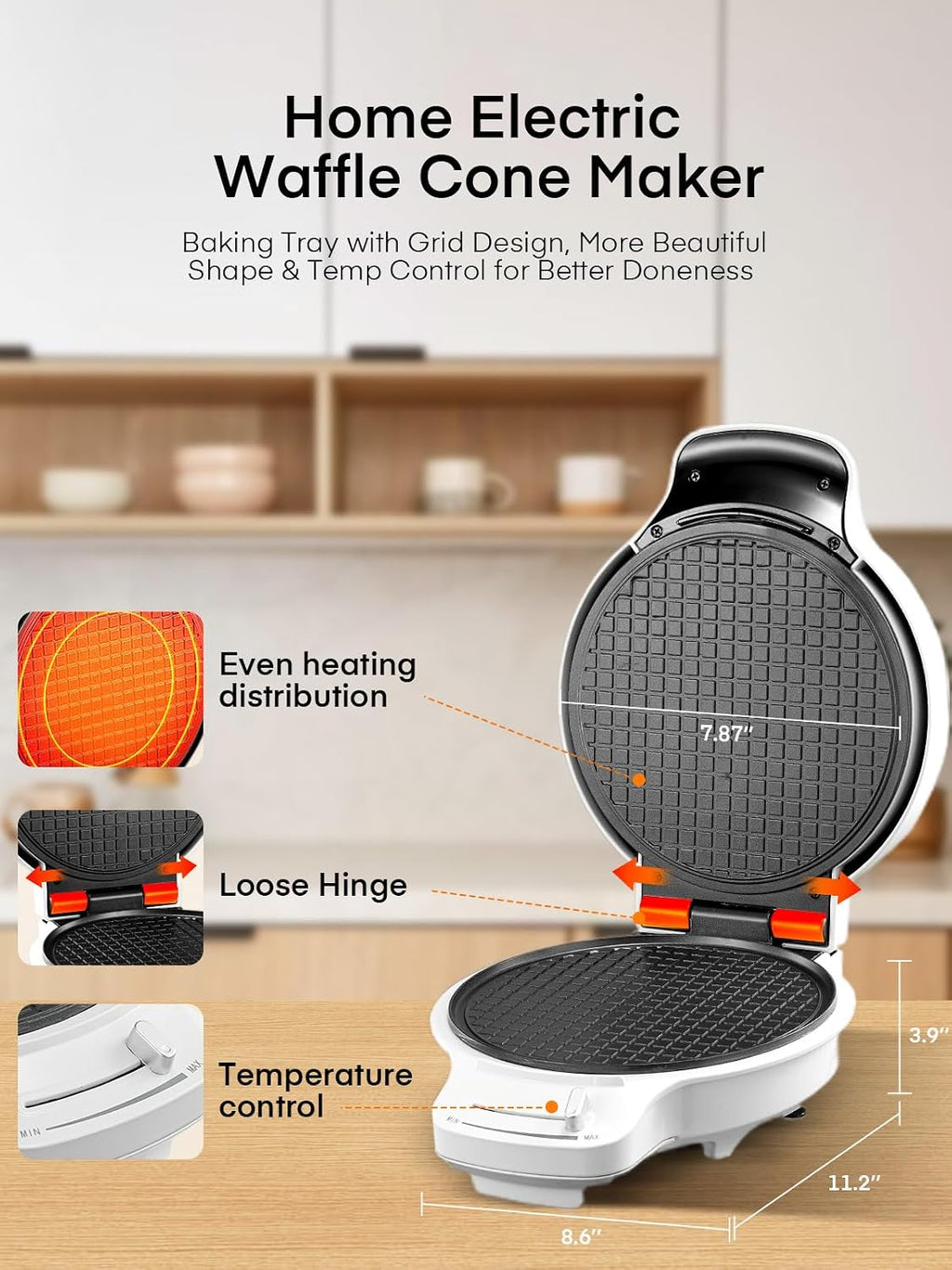Waffle Cone Maker Machine and Ice Cream Bowl Maker with Temperature Control, Double Side Nonstick Waffle Bowl Maker